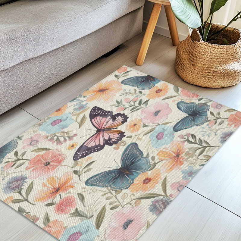 Tapis tressé à motif de fleurs flottantes, Rectangulaire 3 pi x 5 pi