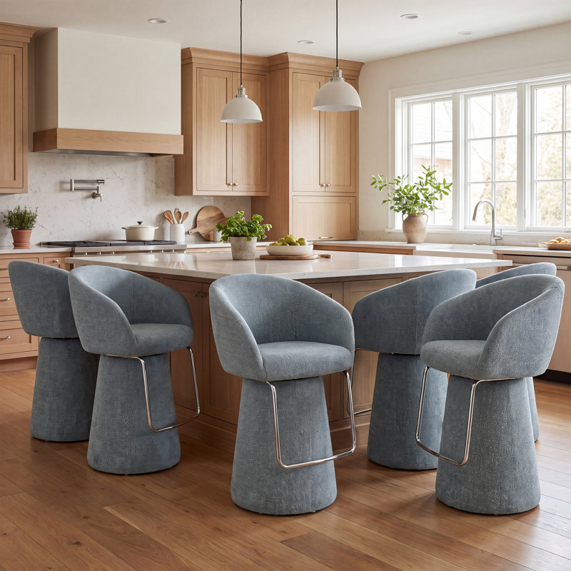 Tabourets de bar rembourrés modernes Everly, ensemble de 6, Blue, 6