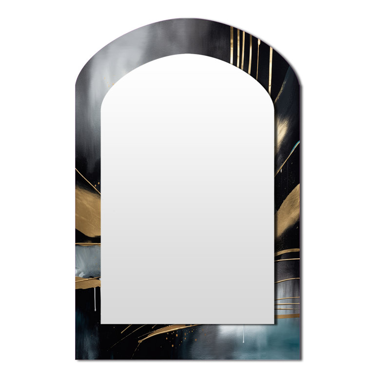 Shapes And Lines Abstract Marble II - Marble Arch Unique Mirror, Gold Asymmetrical Large Wall Mirror, Printed Metal Art