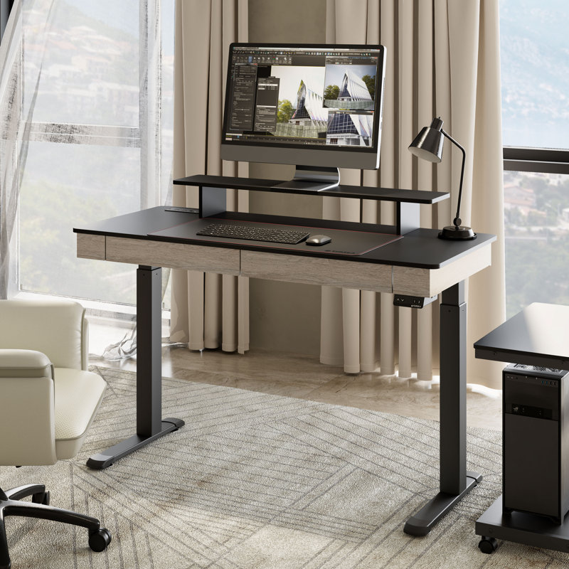 Stonington Height Adjust Electric Standing Desk, Light Brown, 48" H x 55" W x 24" D