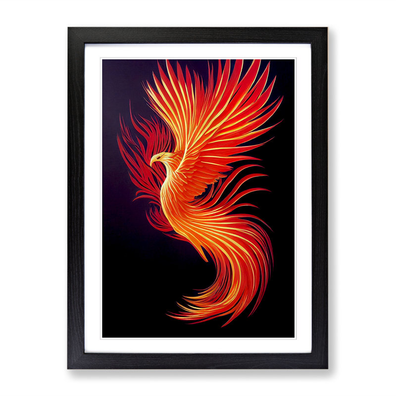 Phoenix Bird Painted Vol.3 1 Piece Single Picture Frame Wall Art, 64cm H x 46cm W x 2cm D, Black