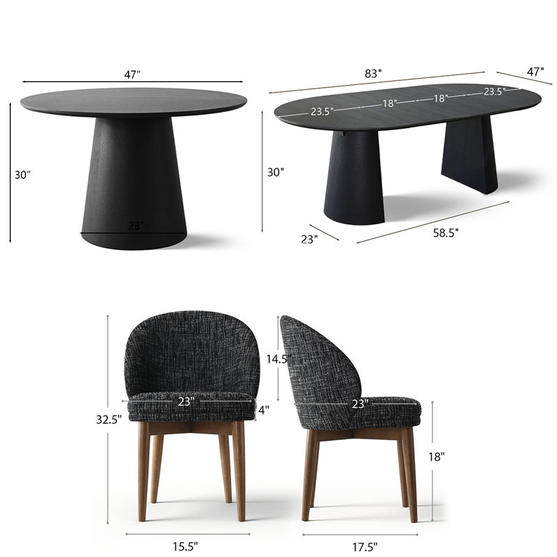 47"–83" Extendable Oval Dining Set With Upholstered Barrel Chairs, 5 Pieces: Table, 4 Chairs, Black/Brown