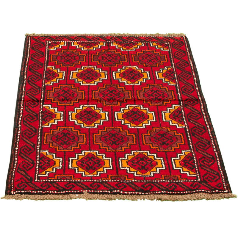 Tapis décoratif en laine rouge de conception unique noué à la main New Age 3 pi 6 po x 5 pi 4 po