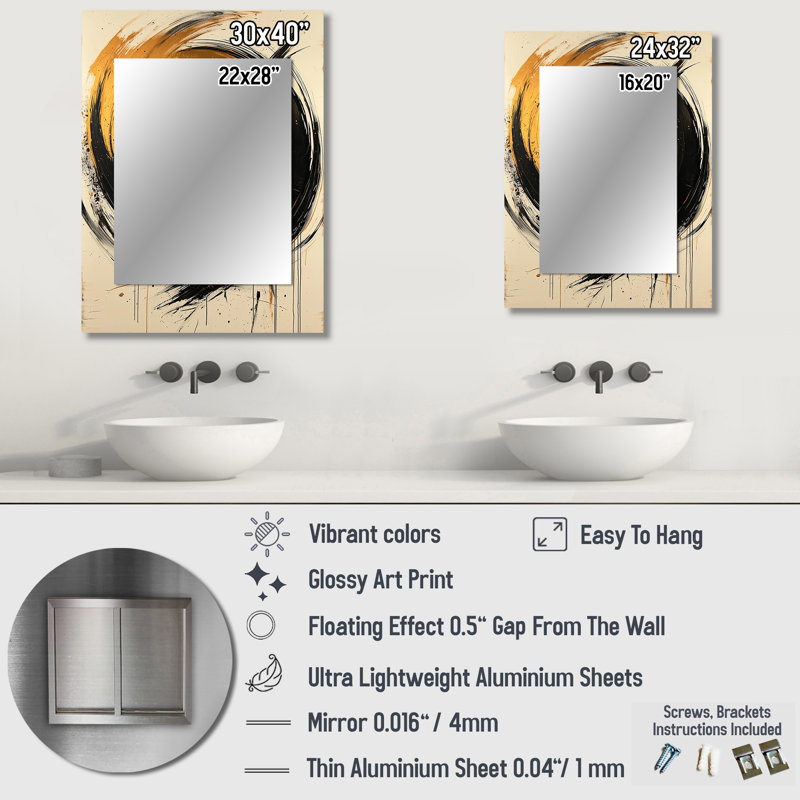 Black And Gold The Art Of Circle Chaos VII - Abstract Shapes Wall Mirror, Modern Decorative Mirror, Printed Metal Art