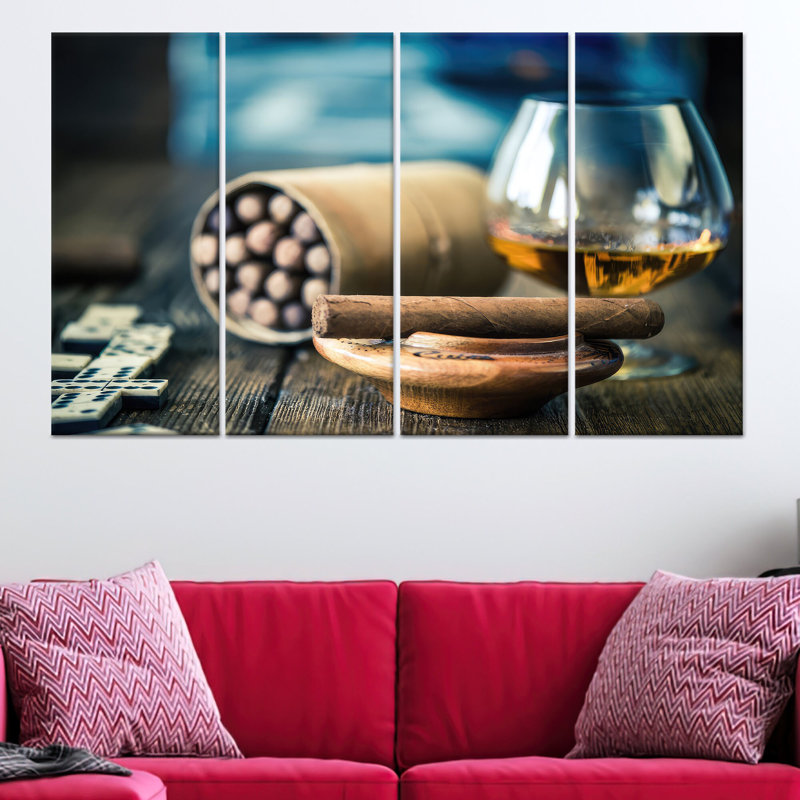 Élégante impression sur toile pour homme, décor de grotte et de bar, toile tendue 4P, 31,5 po H x 63 po l