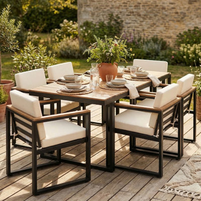 7 Pieces Outdoor Dining Set Patio Dining Table and Chair Set with and Removable Cushions for Patio, Backyard