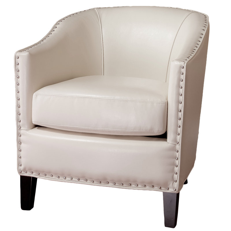 Aous Faux Leather Barrel Chair, Ivory Faux Leather