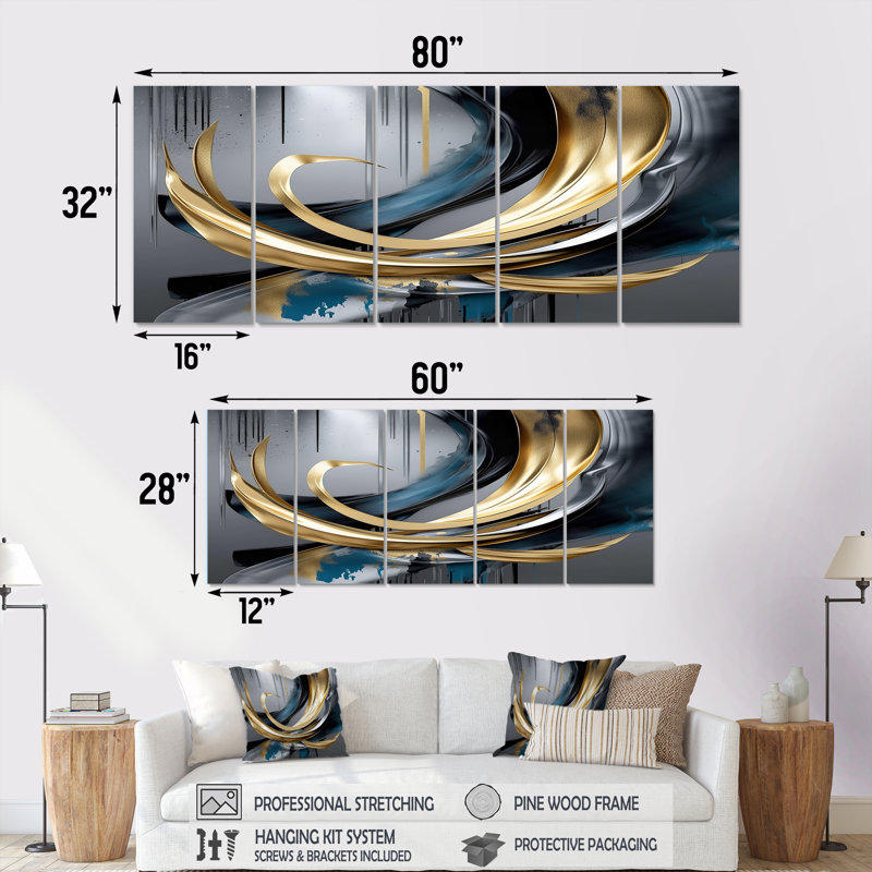 Jaxxon - Waves, art mural sur toile, 5 pièces, H 32 po x l 80 po