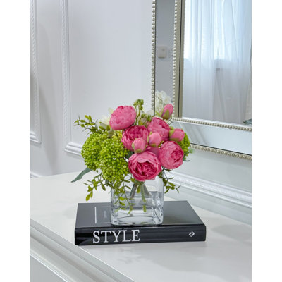 Faux Peony And Hydrangea In Vase