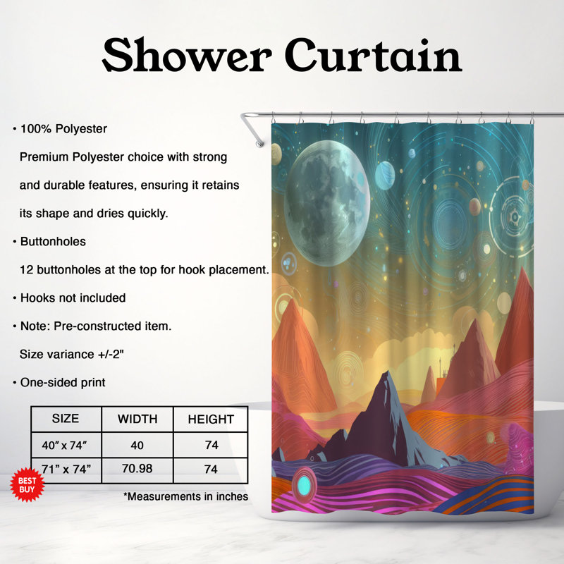 Rideau de douche 1 pièce Datari, H 74 po x l 71 po