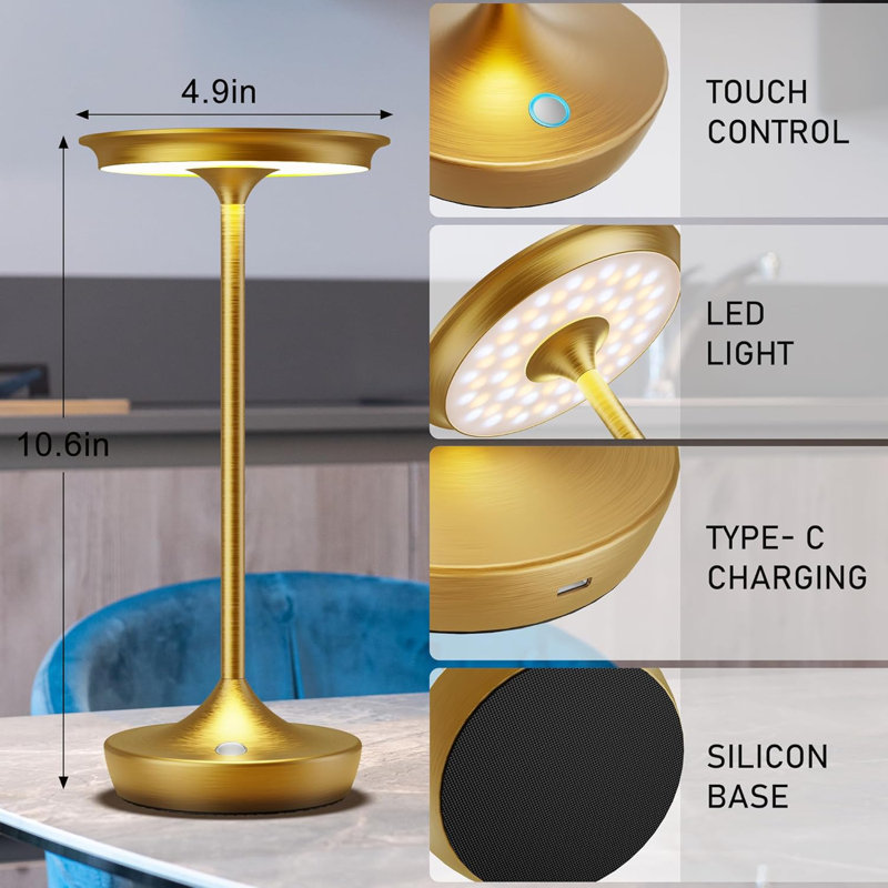 Rechargeable Cordless Table Lamp With 6000Mah Battery, 3-Colour Stepless Dimming, Ip54 Waterproof, Usb-C Charging & Memory Function For Indoor Outdoor Use