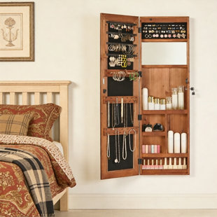 Wall-mounted Jewelry Armoire With Mirror For Bedroom Or Entryway