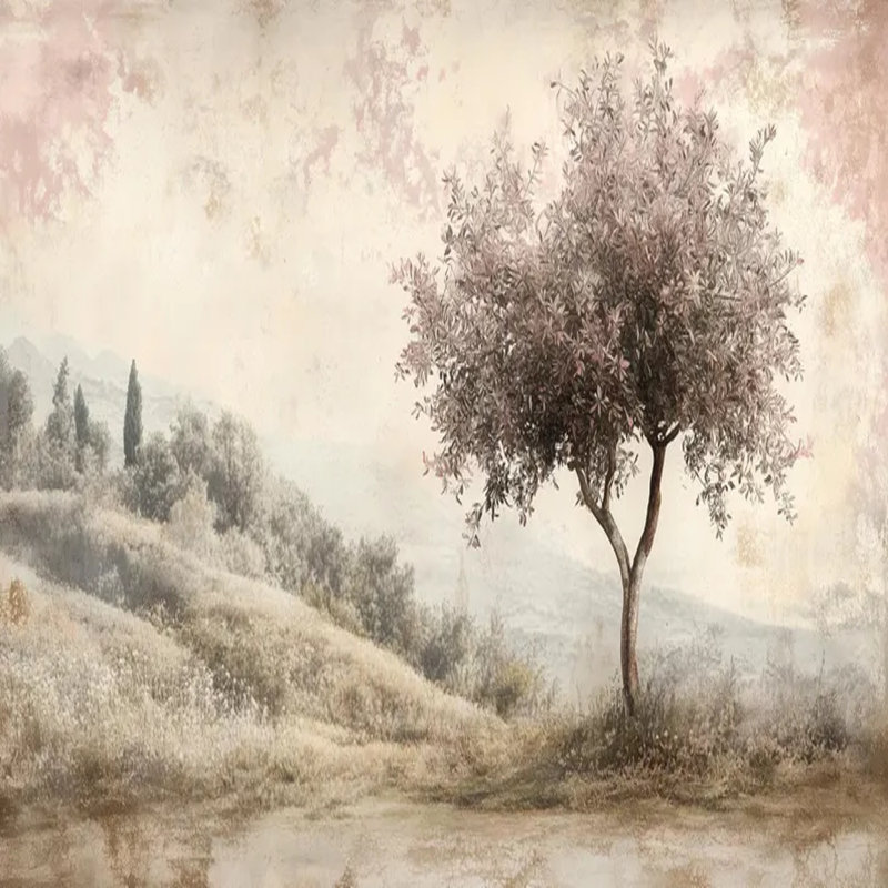 Tranquil Pink Tree On Hillside, 236" L x 118" W