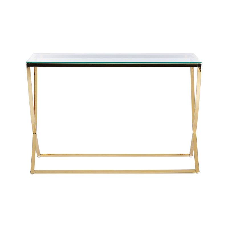 Abidur Glass Top Cross Legs End Table