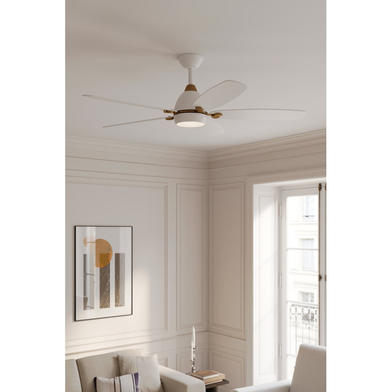 Soreno 52" 5CCT LED Ceiling Fan, White/Brass, White