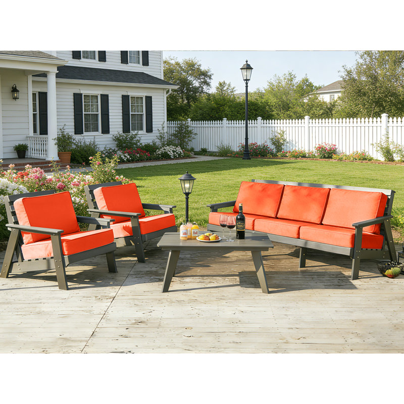 Outdoor Seat Cushion Set, Waterproof & Fade Resistant Patio Chair Cushions, Outdoors Cushion For Patio Furniture, 24 X 24 X 6 Inch, Outdoor Couch Cushions With Zippers，Orange