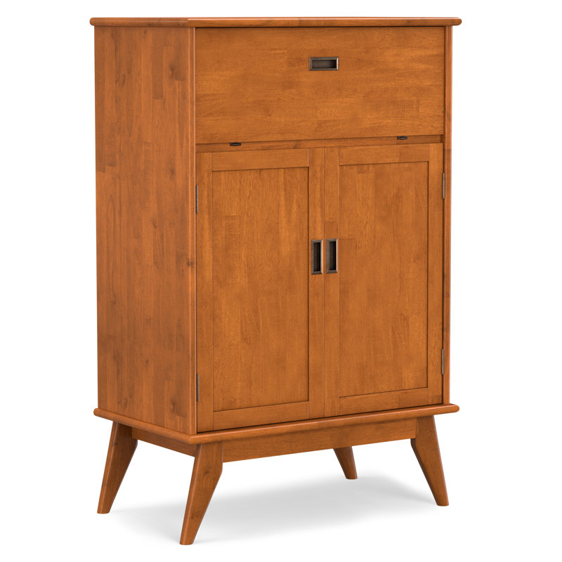 Draper Teak Brown Solid Hardwood Mid-Century Bar Cabinet
