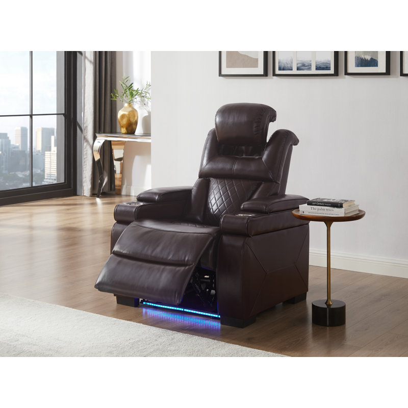 Fauteuil inclinable électrique en cuir respirant à accoudoirs carrés de 37,5 po de largeur avec accoudoirs de rangement et appui-tête électrique