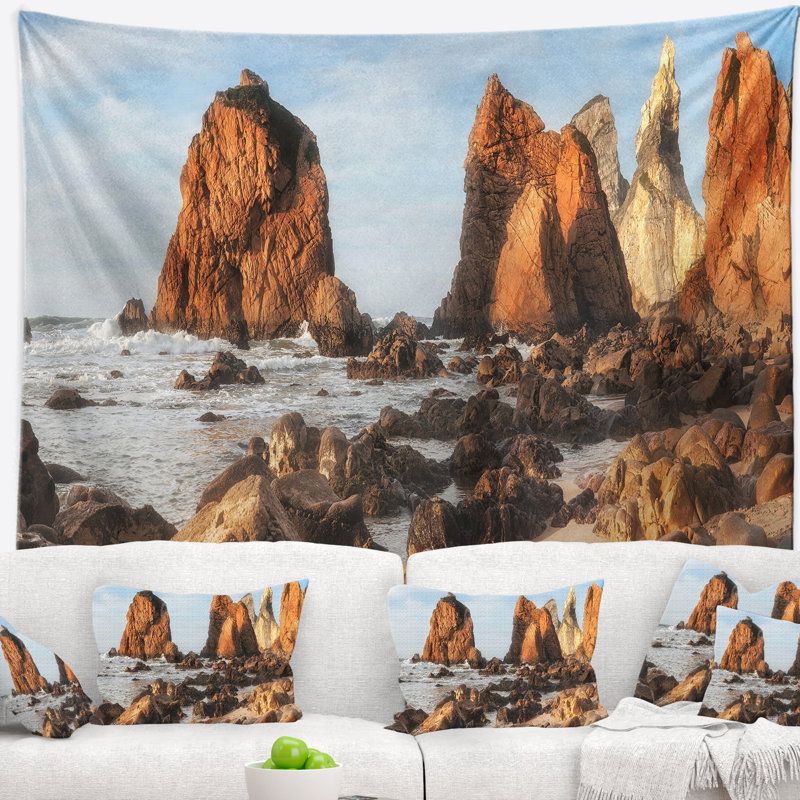 Paysage marin, tapisserie, côte atlantique rocheuse, H 50 po x l 60 po