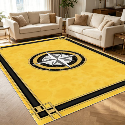 Tapis à bordure géométrique or noir 1PC pour salon, doux et confortable, convenant à toutes les saisons, facile à entretenir, lavable à la machine, tapis de ferme sous la table convenant à la salle à manger, à la chambre à coucher, au vestibule,