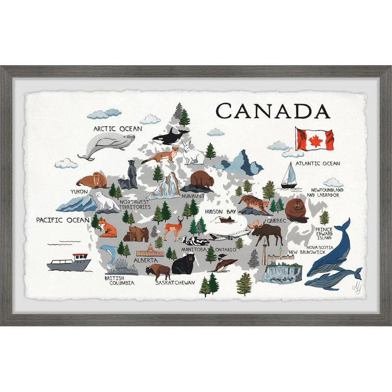 Whiting Whiting Gray Canadian Map - Single Picture Frame Print, 20cm H x 30cm W