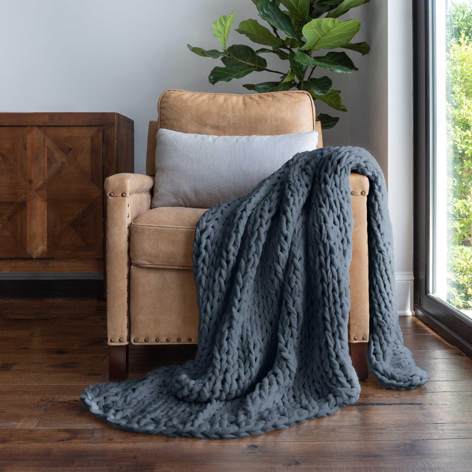 Handmade Knit Throw Blanket, Stone