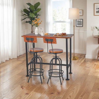 SET OF 5,Industrial Bar Table Set With Swivel Bar Stools - Rustic Pub Height Table And Chairs For Kitchen, Dining Room, Small Space, Home Bar - Wooden