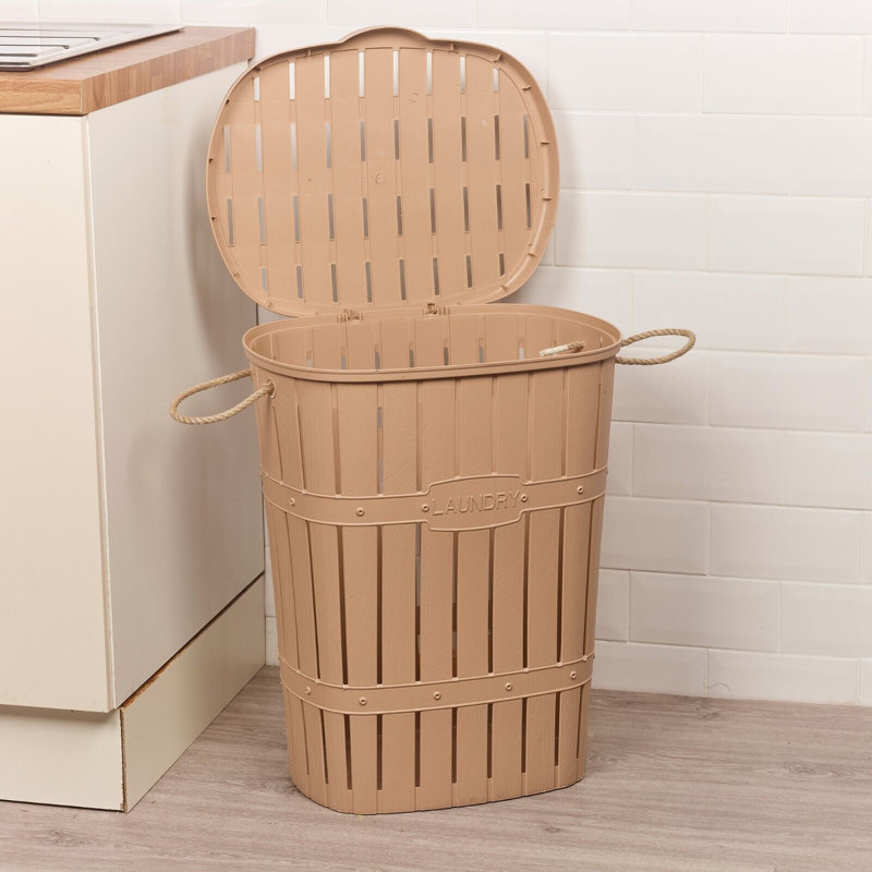 Plastic Laundry Basket with Handles, Beige