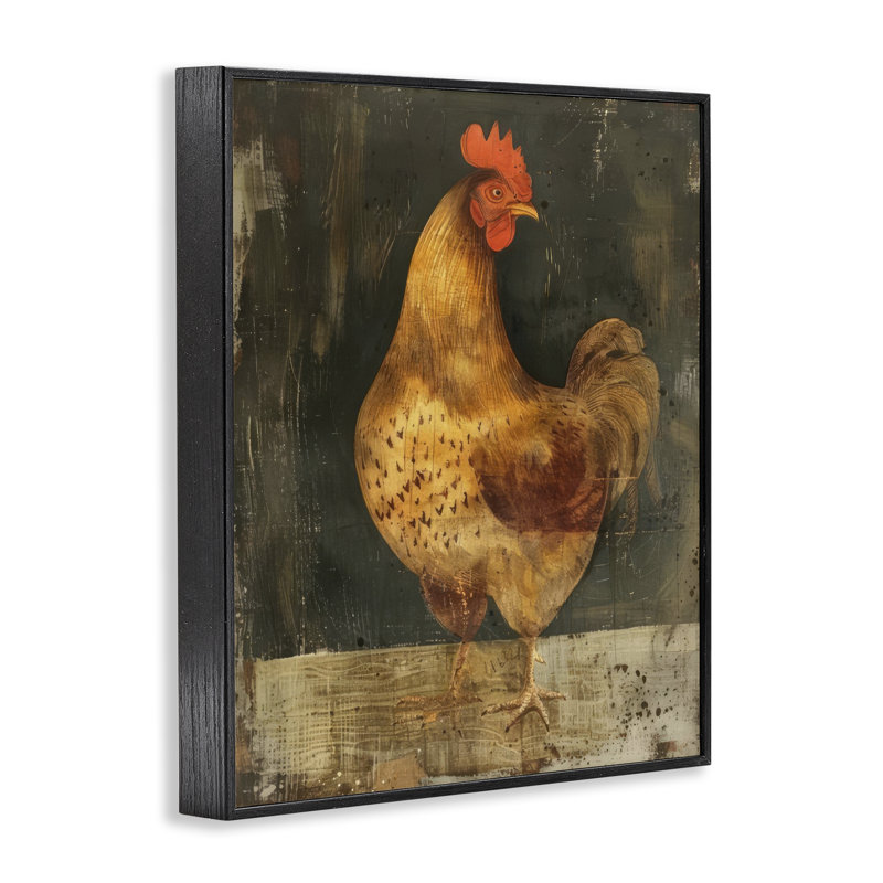  Chicken on Rustic Background Giclee Art by LSR Design Studio, Midnight Black Framed Giclee, 30" H x 24" W