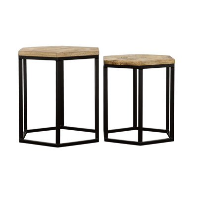 Rustic 2 Nesting Tables With Natural And Black Wood Tops Metal Hairpin Legs For Primary Living Area Stylish Slim Supports Home