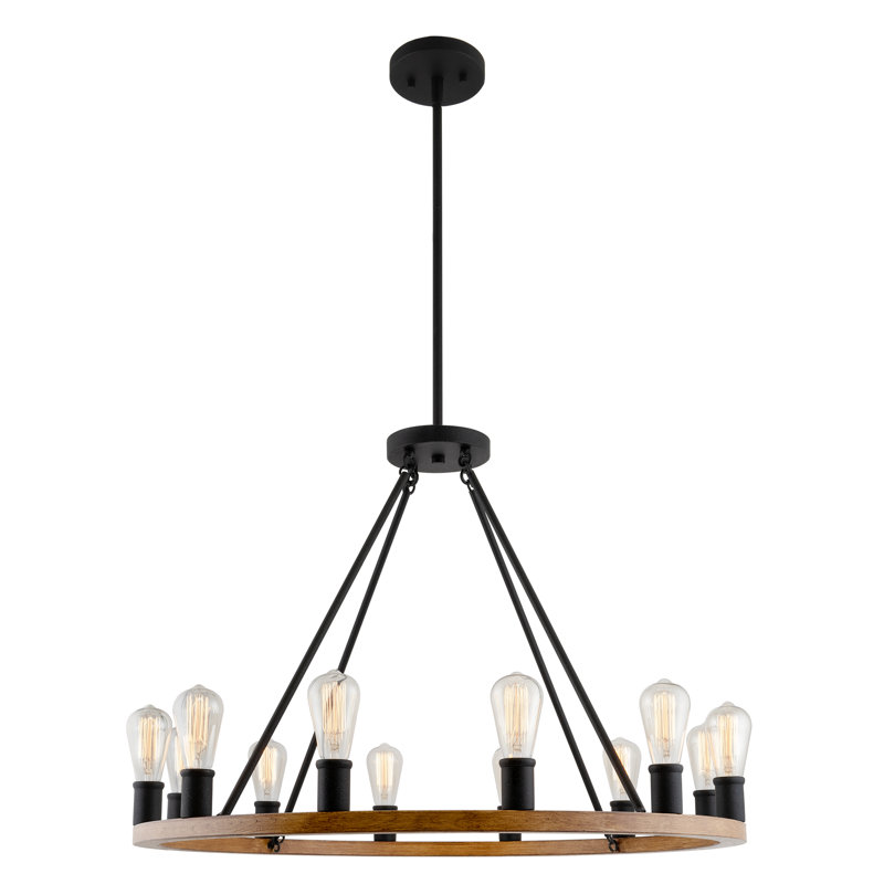 Haninah 12 - Light Dimmable Chandelier, Warm Oak/Black