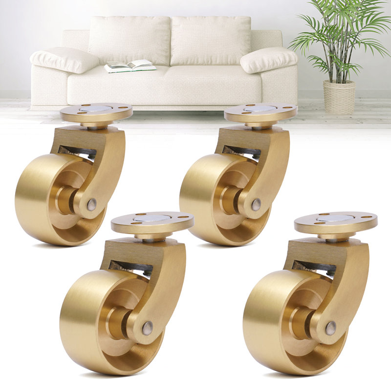 Heavy-Duty Gold Brass 360-Degree Swivel Casters Set of 4