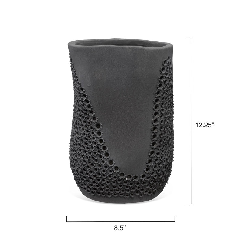 Matte Black Perforated Porcelain Decorative Table Vase