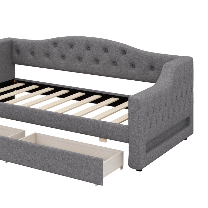 Twin XL Daybed Enhanced With LED Lighting And Dual-Drawer Storage, Gray