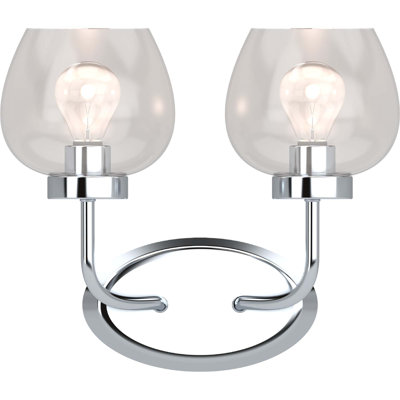 Applique murale d'intérieur en nickel poli 2 lumières avec abat-jour en verre transparent Aria
