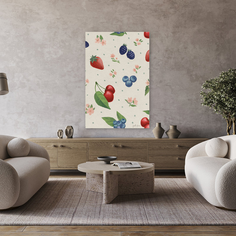 Motif de brise de baies - art bleu de baies et de mûres, H 48 po x l 32 po