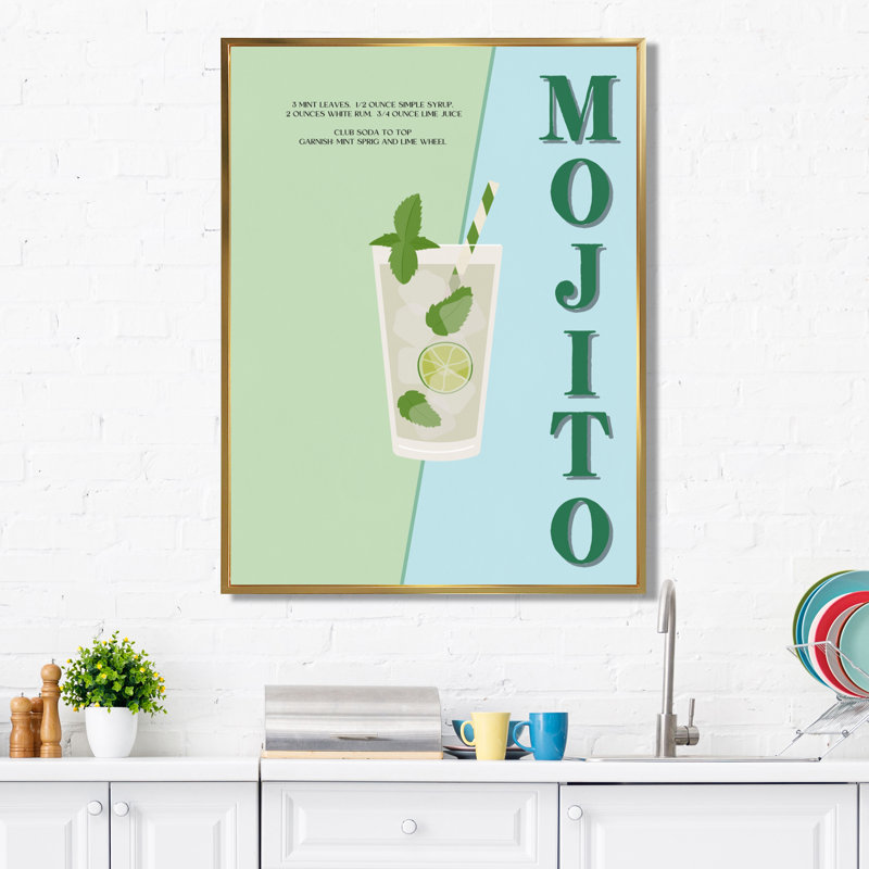 Mojito traditionnel cubain Punch IV - salon d'art mural cocktails, Toile encadrée flottante dorée, H 20 po x l 12 po x P 1 po