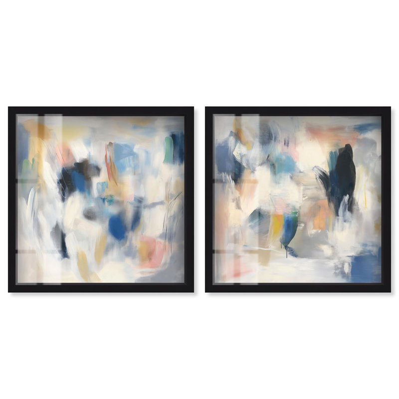 Ensemble d'art abstrait moderne « Daybreak Revelry » en impression sous cadre, par Art Remedy, cadre noir, 12 x 12