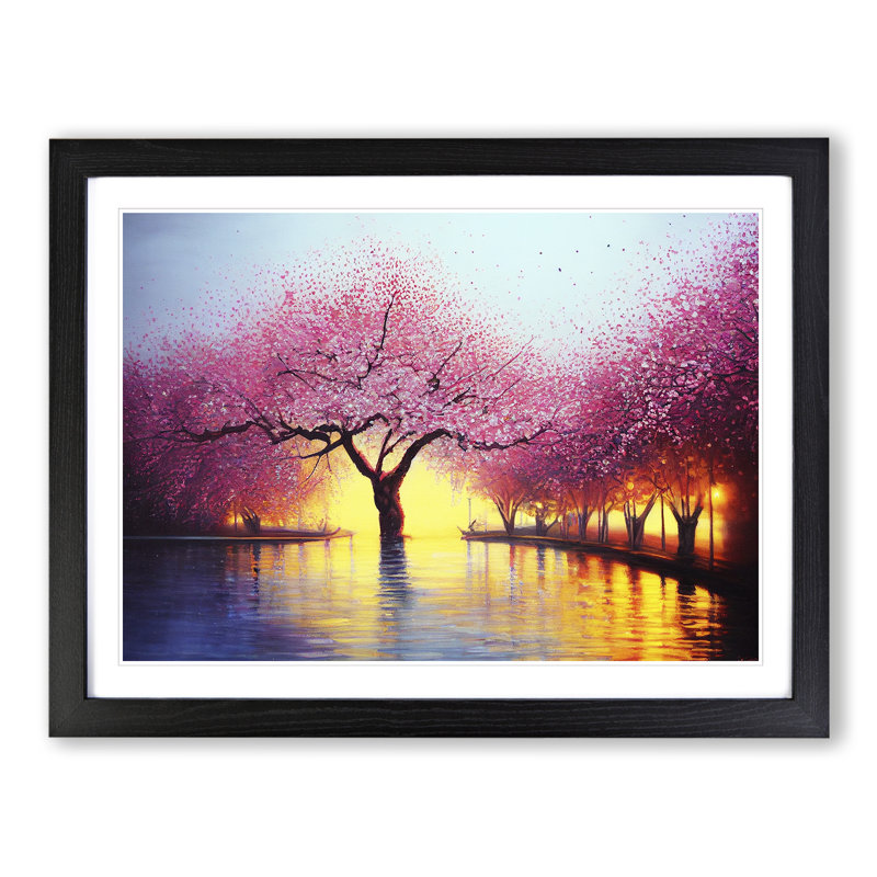 Eccentric Cherry Blossom Trees - Single Picture Frame Print, 25cm H x 34cm W x 2cm D, Black Frame