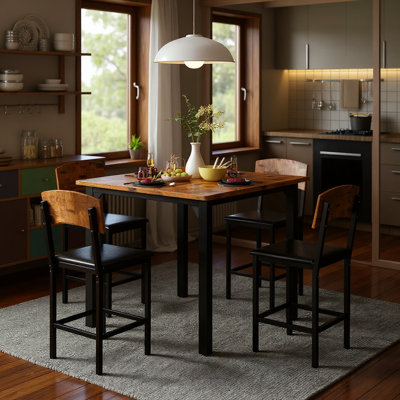 5-Piece Dining Table Set, Compact Mid-Century Modern Kitchen Table And Chair Set For Home, Apartment With Square Particle Board Top, 4 Chairs, Padded Seats, Metal Frame