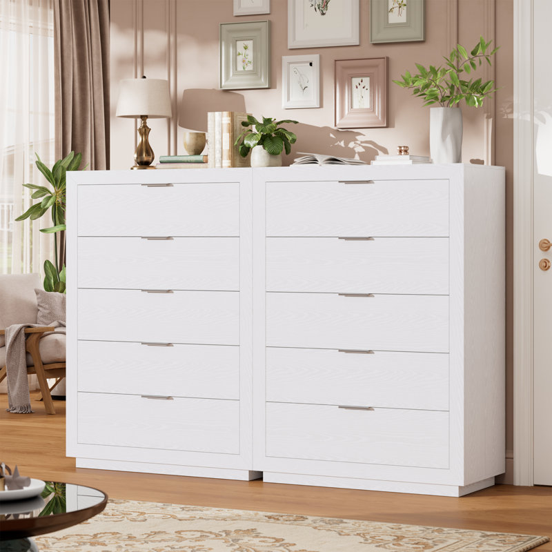 Commode 5 tiroirs, commode, armoire de rangement moderne avec tablette ouverte, Blanc
