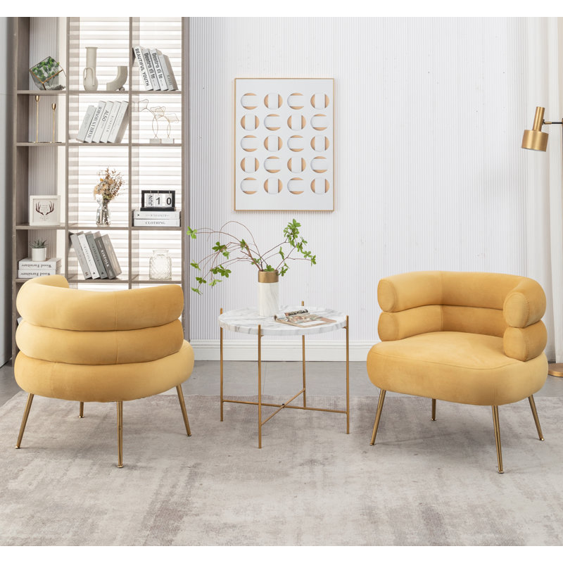 Demetrius Upholstered Barrel Chair, Yellow Velvet
