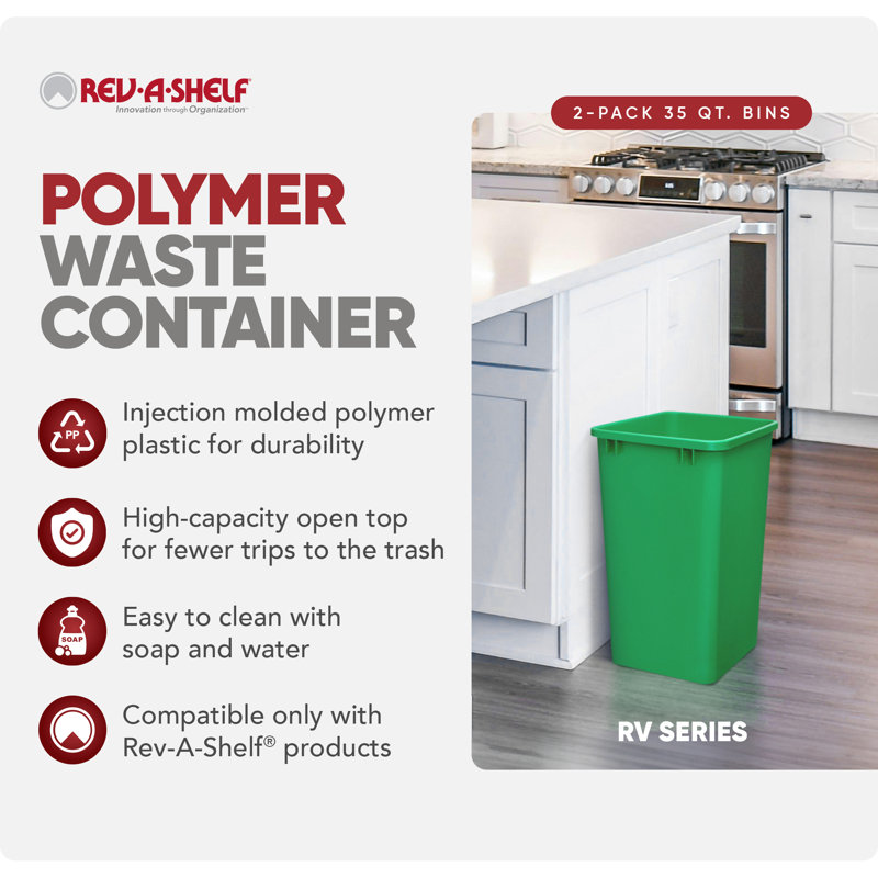 Rev-A-Shelf Polymer Replacement 35 qt. Trash Bin(s), Green, 8.75