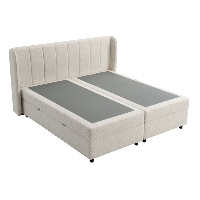 Beige Chenille Bed w/Storage (Mattress Included)