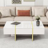 47.2'' x 31.4''Minimalist High Gloss Coffee Table with 2 Drawers, Multi-Storage Rectangle Sofa Table with Wood Grain Legs, Modern Centre Table for Living Room, 