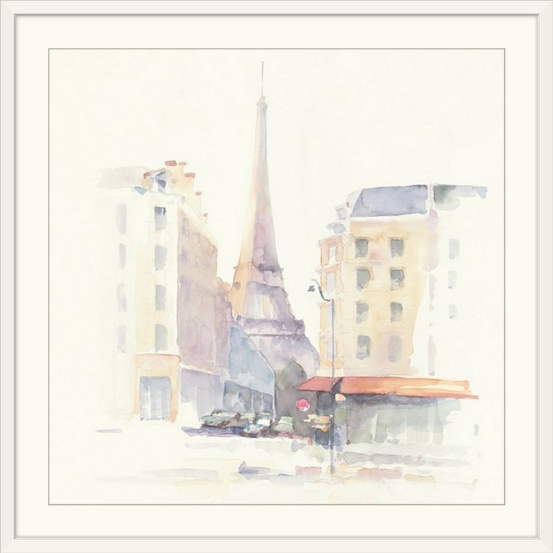 «Paris Morning Square», reproduction d'art Aimy, H 38 po x l 38 po x P 1 po, Cadre blanc