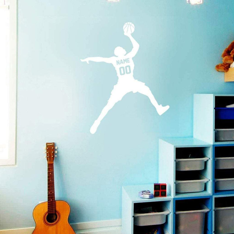 Décalcomanie murale Trinx Basketball Dunking Ball avec nom personnalisé - CS40, Blanc, H 15 po x l 13 po, Oui