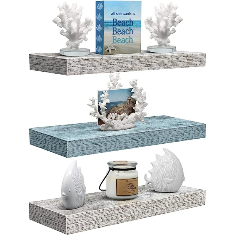 Ancasta 3 Piece Floating Shelf, Blue/White