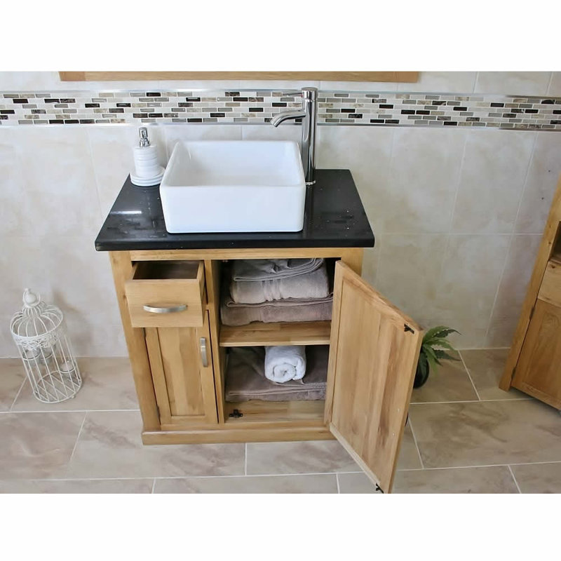 Defreitas 751 mm Freestanding Single Vanity with Vessel Ceramic Basin, Black