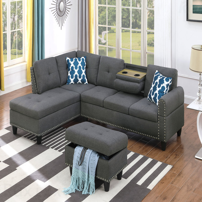 98" Wide Left Hand Facing Sofa & Chaise With Ottoman